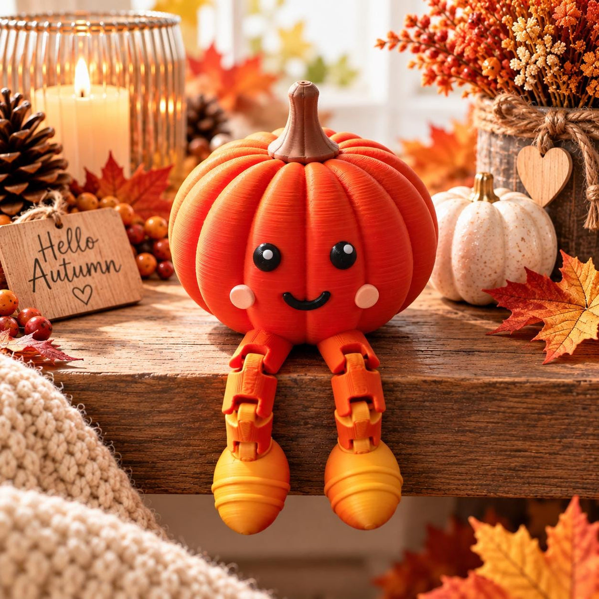 Süßer Kürbis mit beweglichen Beinen | Herbstdeko Kürbis | niedliche Dekofigur | Pumpkin Decor | Geschenk Herbst I verschiedene Farben